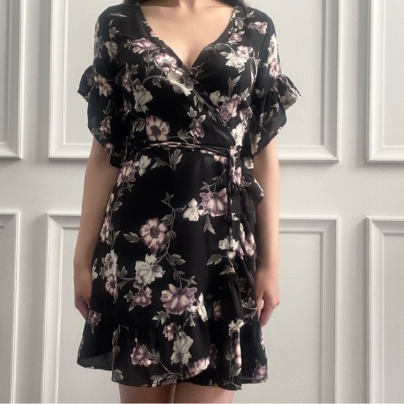 Floral Ruffle Mini Wrap Dress - Picture 2 of 9